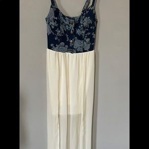 Vintage floral denim maxi dress